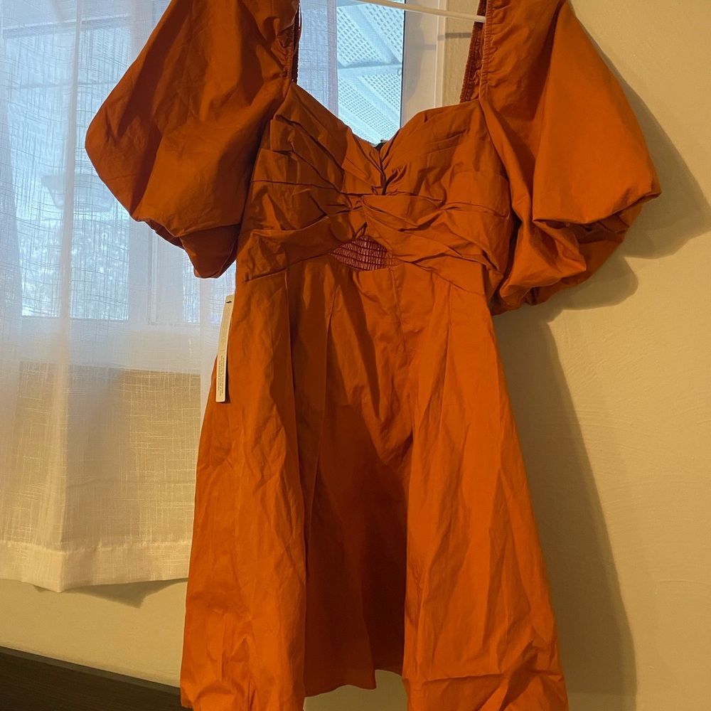 Anthropologie Orange Mini Dress with Puff Sleeves